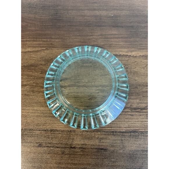 Vintage Mid Century Aquamarine Glass Ashtray Trinket Dish 4 1/2" - Picture 3 of 5